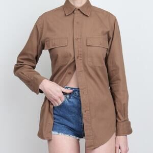 Vintage 1980s Calvin Klein Brown Cotton Button Up Shirt S